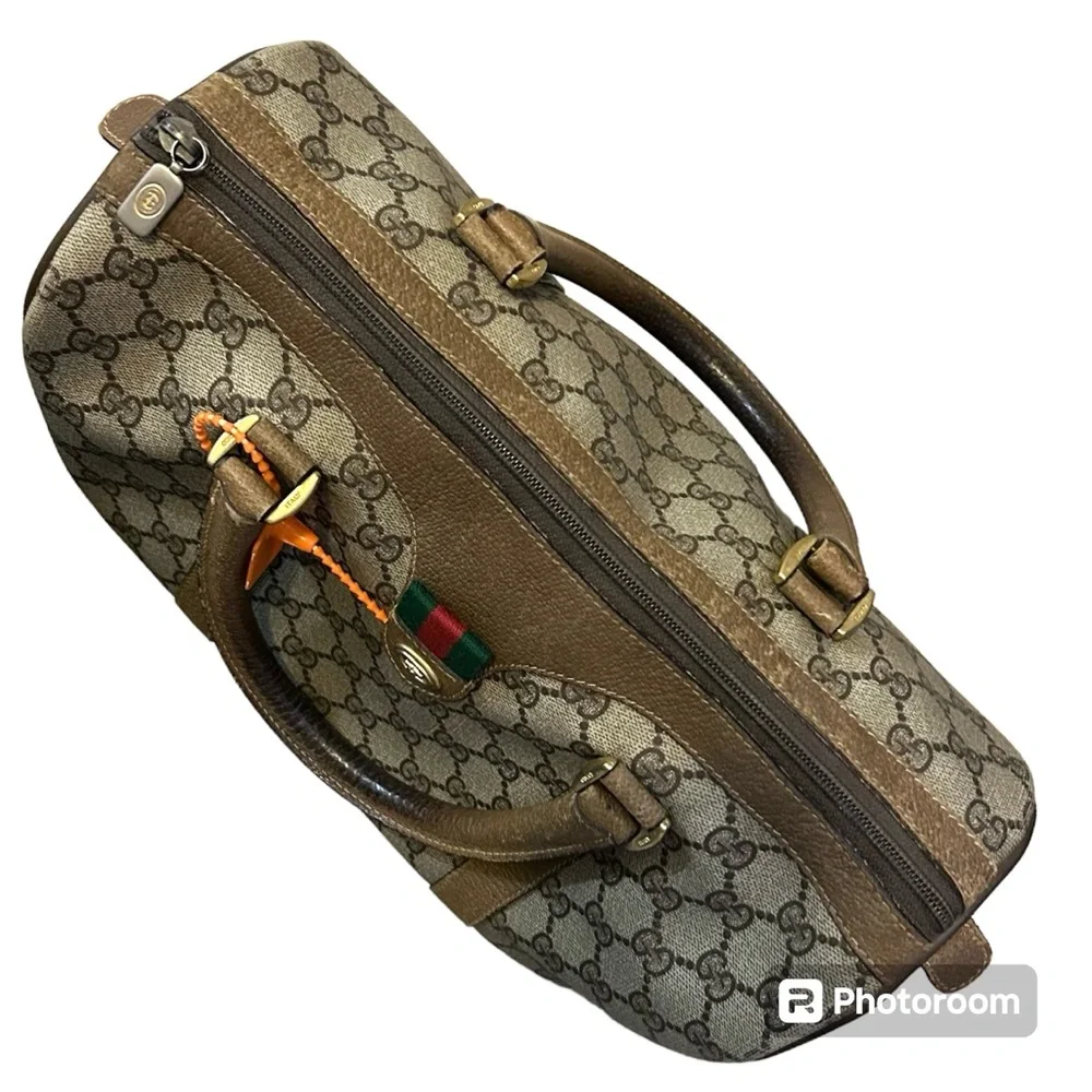 Gucci Authentic Vintage GG Logo Canvas Sherry Line Boston Doctor Bag